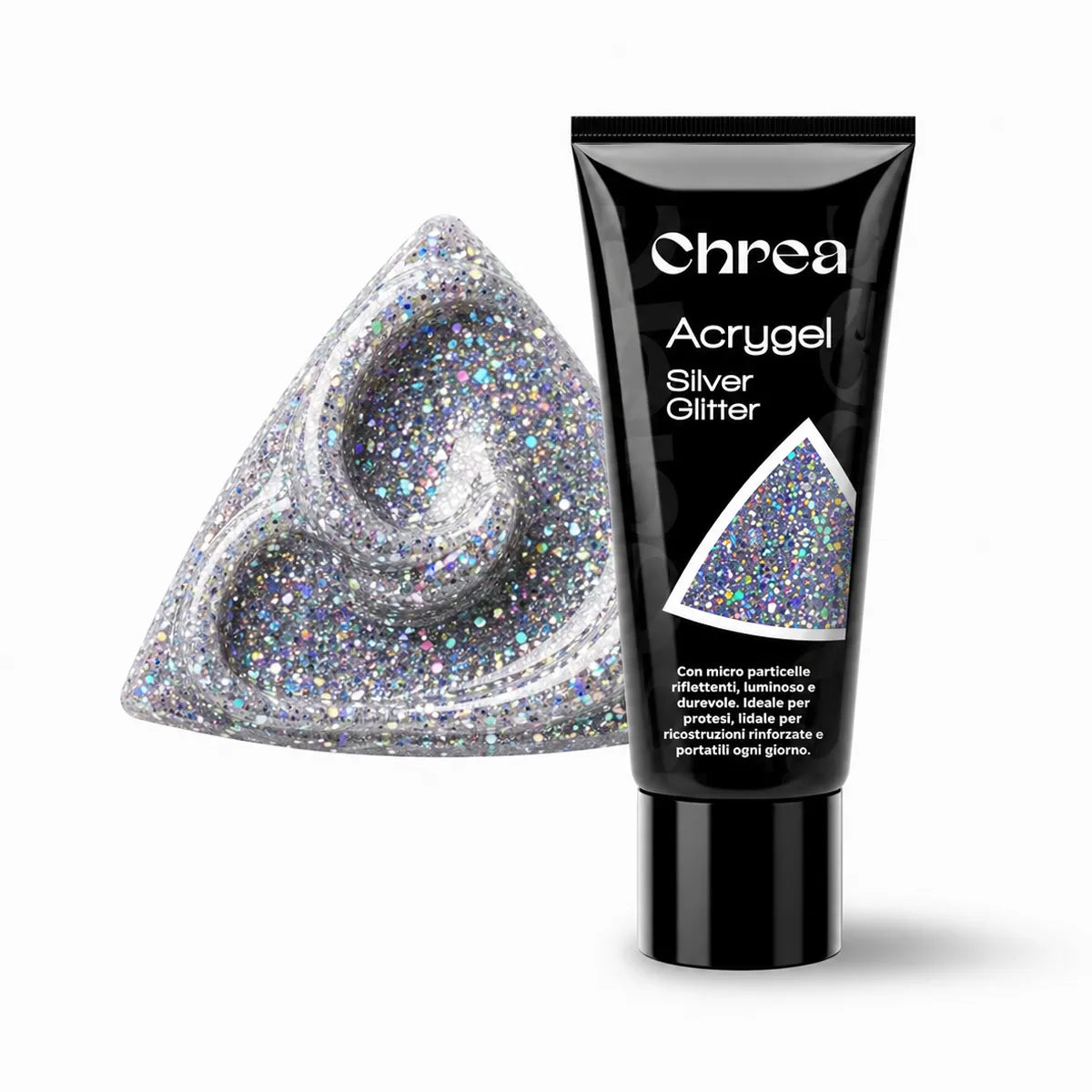 Acrygel Silver Glitter - Gel Ricostruzione Unghie Silver con Micro Particelle