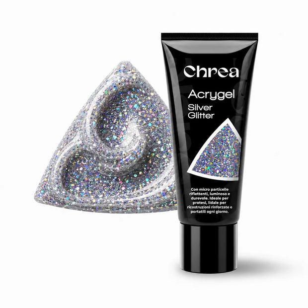 Acrygel Silver Glitter - Gel Ricostruzione Unghie Silver con Micro Particelle