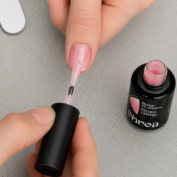 Base Rubber Rosa Glitter - Base Semipermanente Elastica Rosa con Microglitter